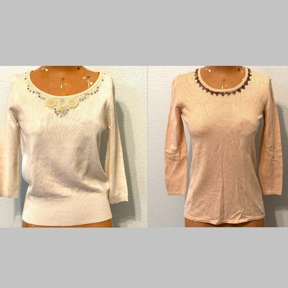 Lot 2 Vintage Y2K Womens Top Sweater XS / Petite Beaded Blouse Fairy Knit - Picture 1 of 16